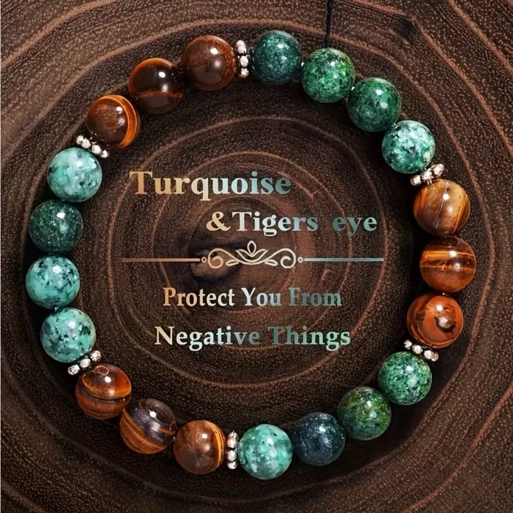 ⭐️ Turquoise Colour and Tiger's Eye Colour Beaded Bracelet